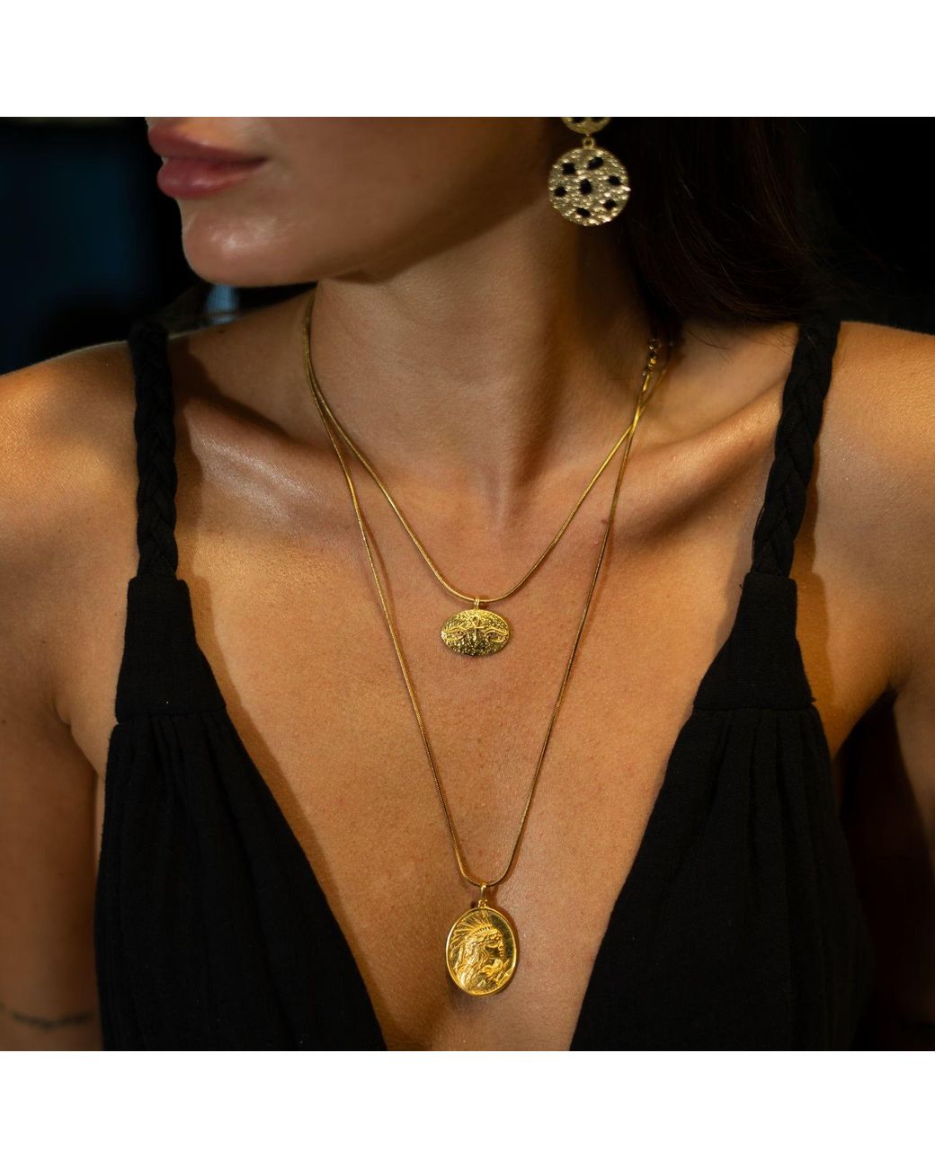 Ebru Jewelry Metallic Golden Warrior Goddess Medallion Necklace