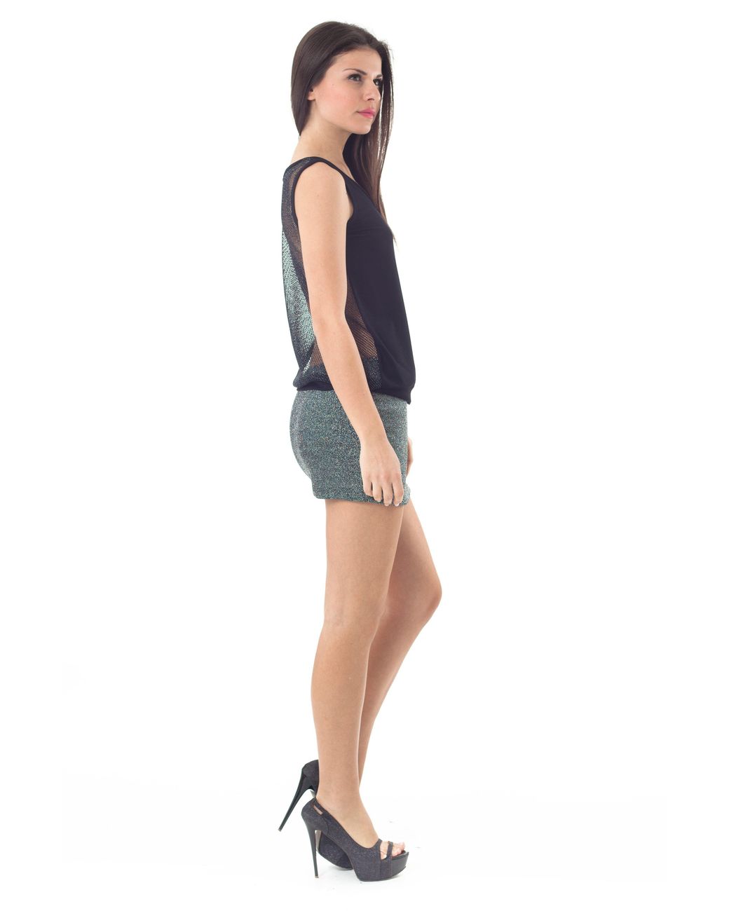 Conquista Black Sleeveless Sheer Back Top