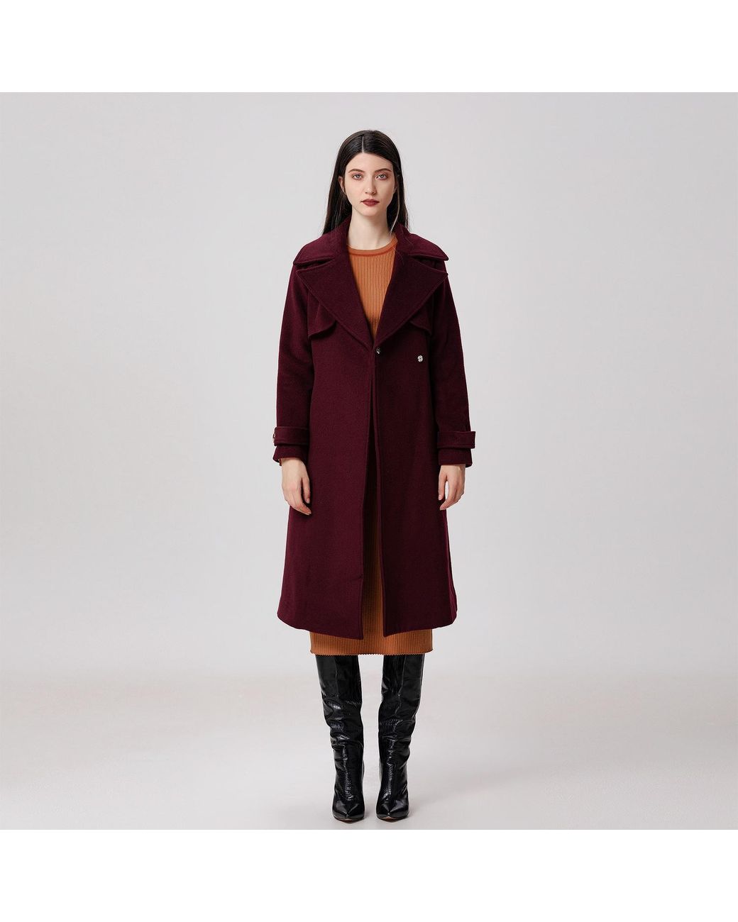 Smart and Joy Red Shoulder Flaps Woolen Coat