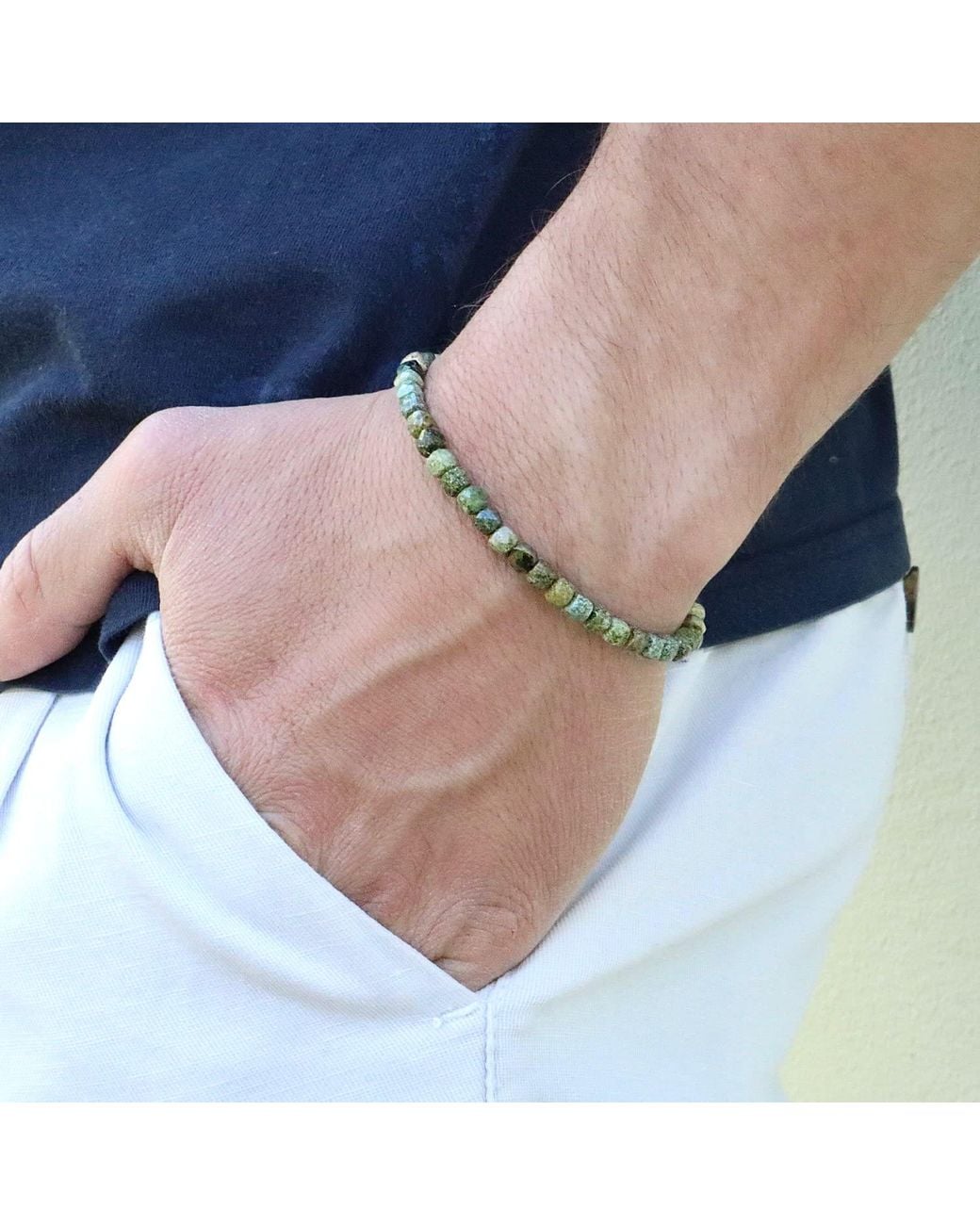 Mineralgems•Studio Metallic Jasper Bracelet With Epidote Inclusions for men
