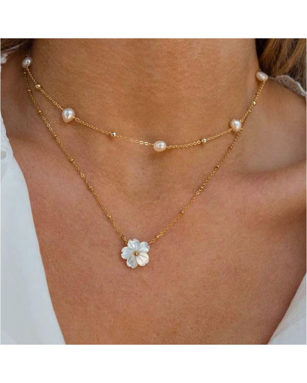 Olivia Le Metallic Flora Pearl Flower Necklace