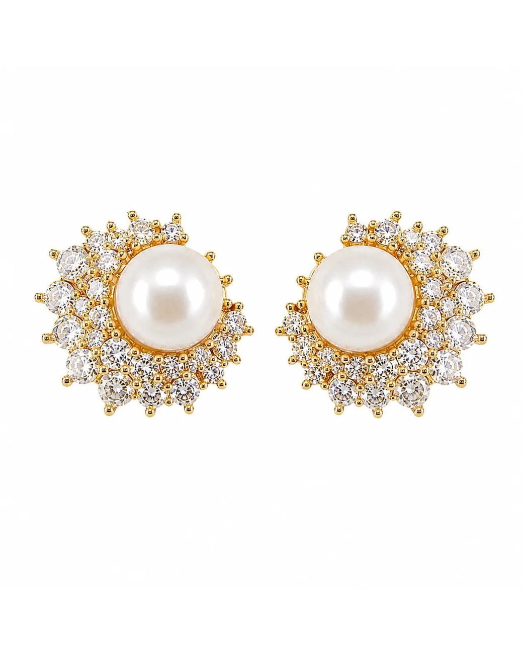Angel Barocco Metallic Freshwater Pearl Crystal Cluster Stud Earrings