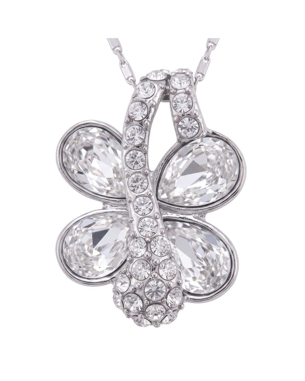 Modenaire Metallic Butterfly Crystal Drop Pendant Necklace