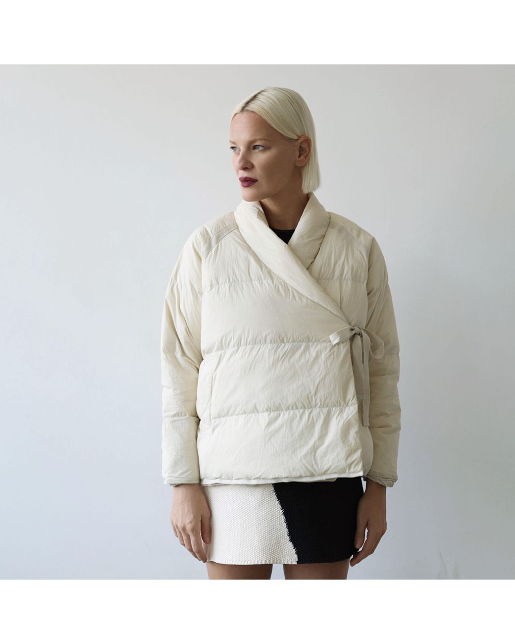 London Atelier Byproduct Natural Neutrals Quilted Wrap Down Jacket