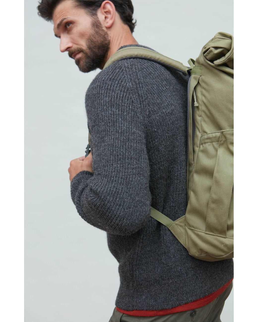 Paul James Knitwear Gray Sheepsoft British Wool Byroon Fisherman Rib Knit Jumper for men