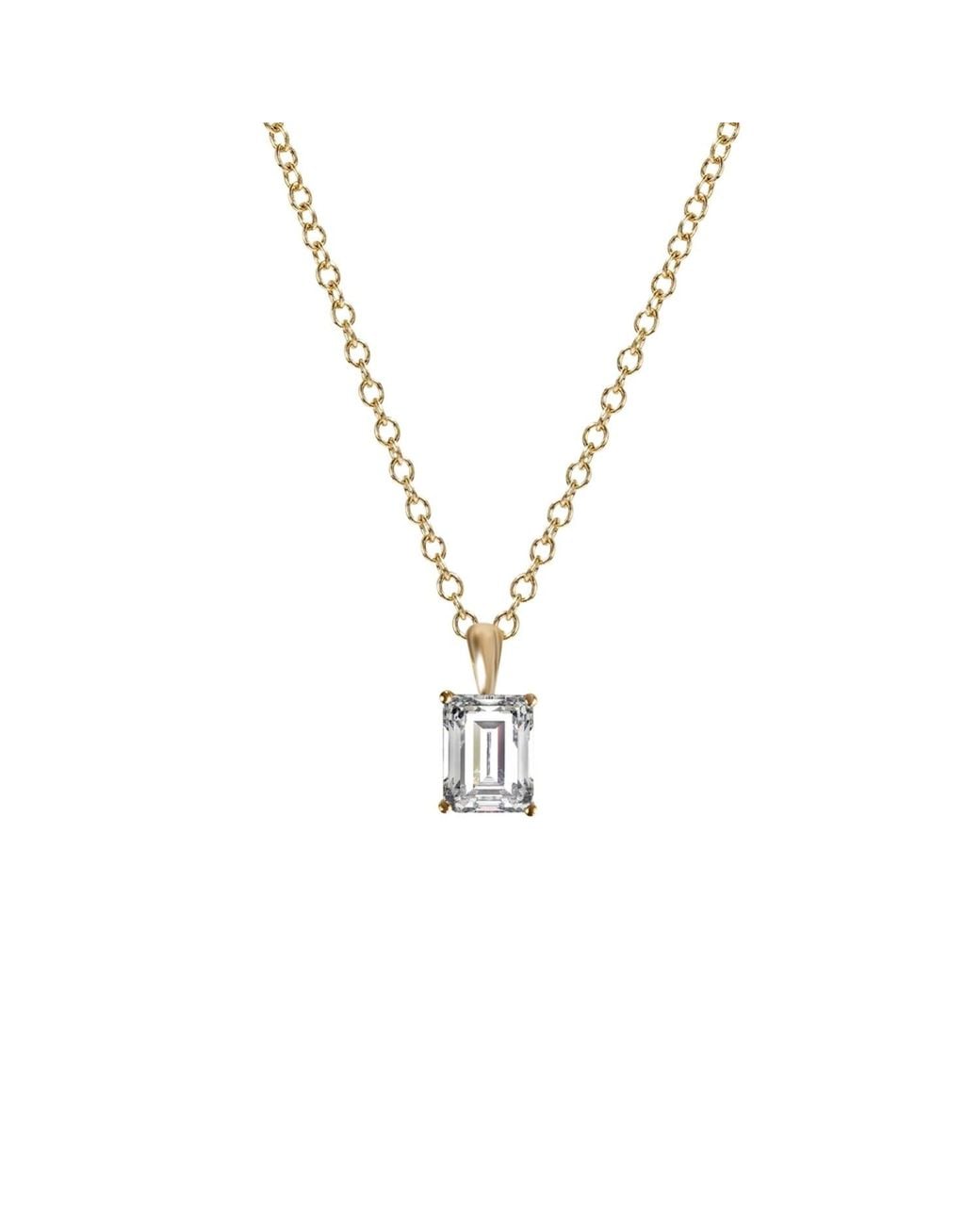 Diamonbliss Metallic Embellished Swarovski Stone Plated Sterling Solitaire Emerald Cut Pendant Necklace One Carat