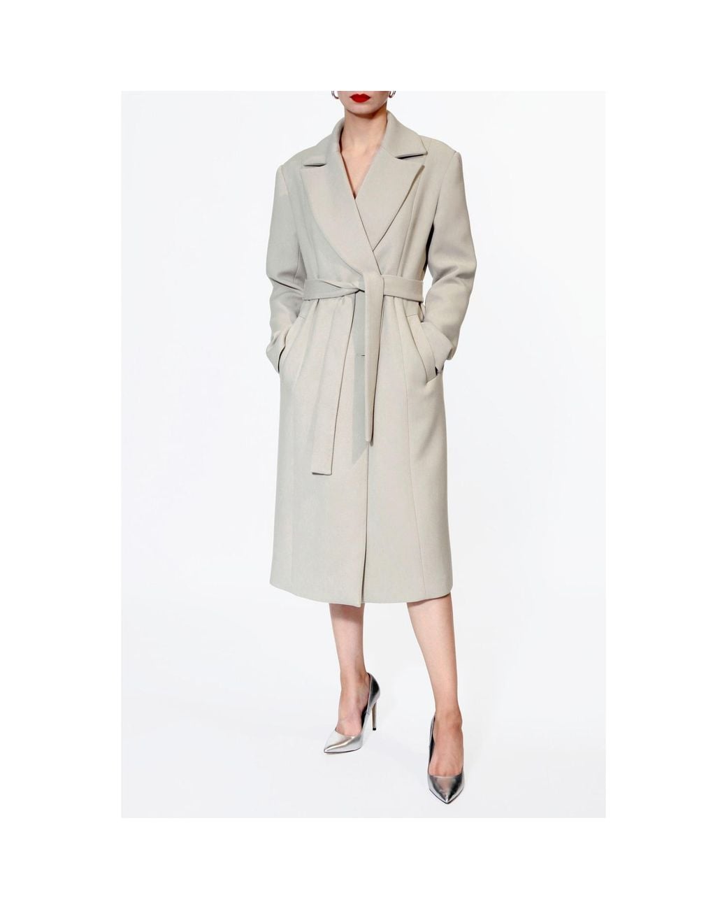AGGI by HALEWSKI White Neutrals Michelle Cold Ivory Midi Coat