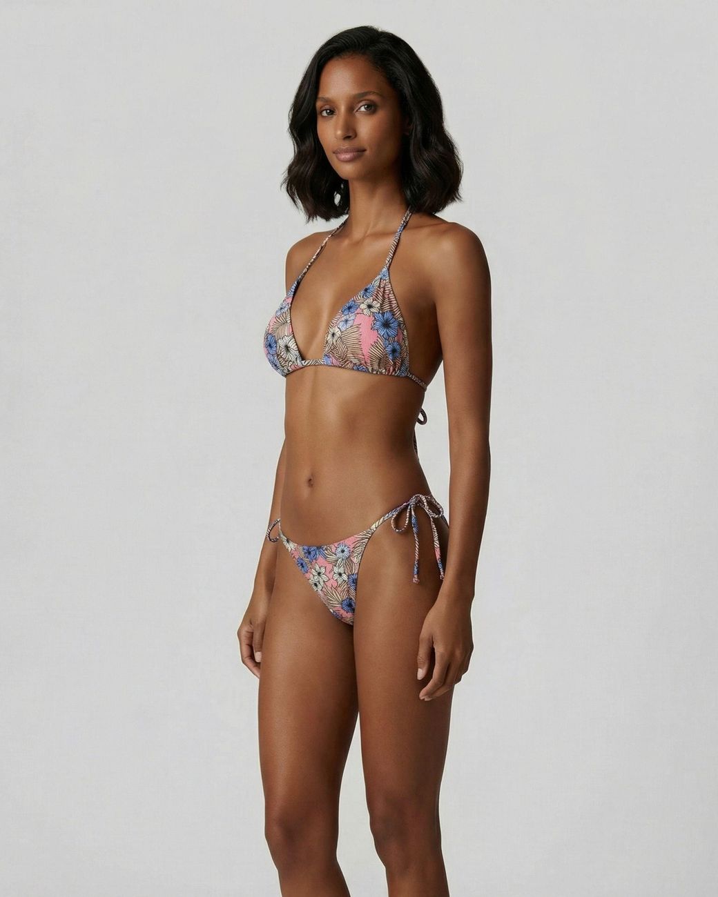 Lords of Harlech Blue Flavia Tropical Mix Coral Bikini Top