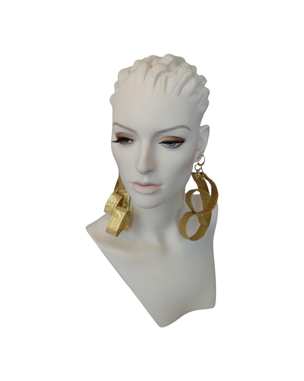 Romer Millinery Green Metallic Silk Bar Earings