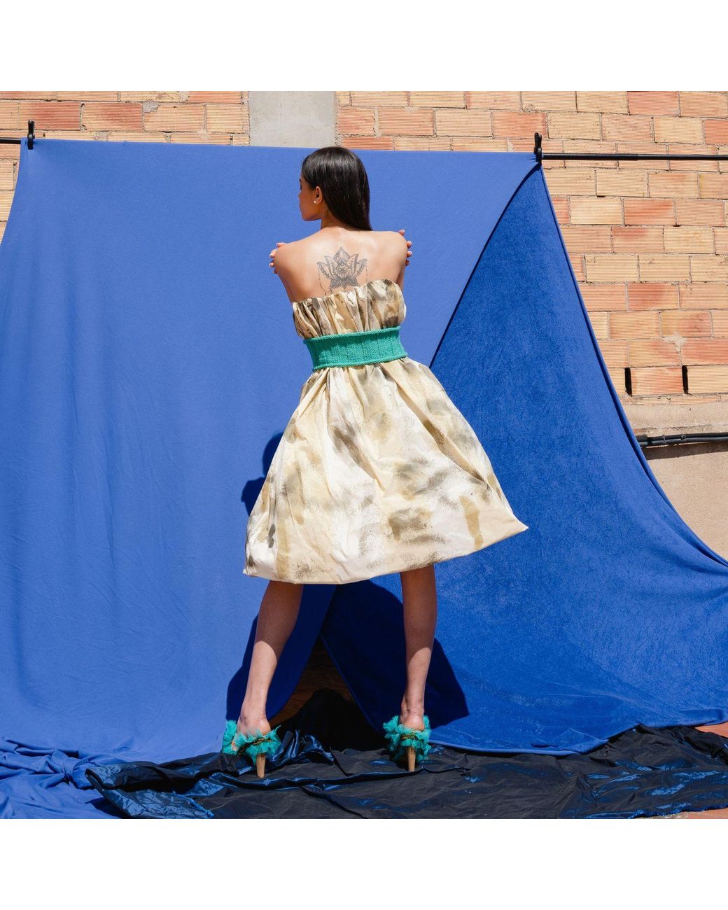 Miro Misljen Natural Hand-Painted Skirt Balloon Dress