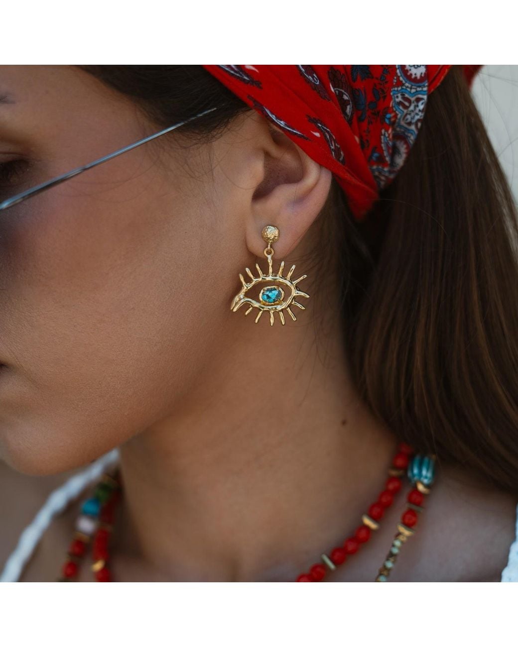 Ebru Jewelry Metallic Kept Safe Evil Eye Drop Earrings