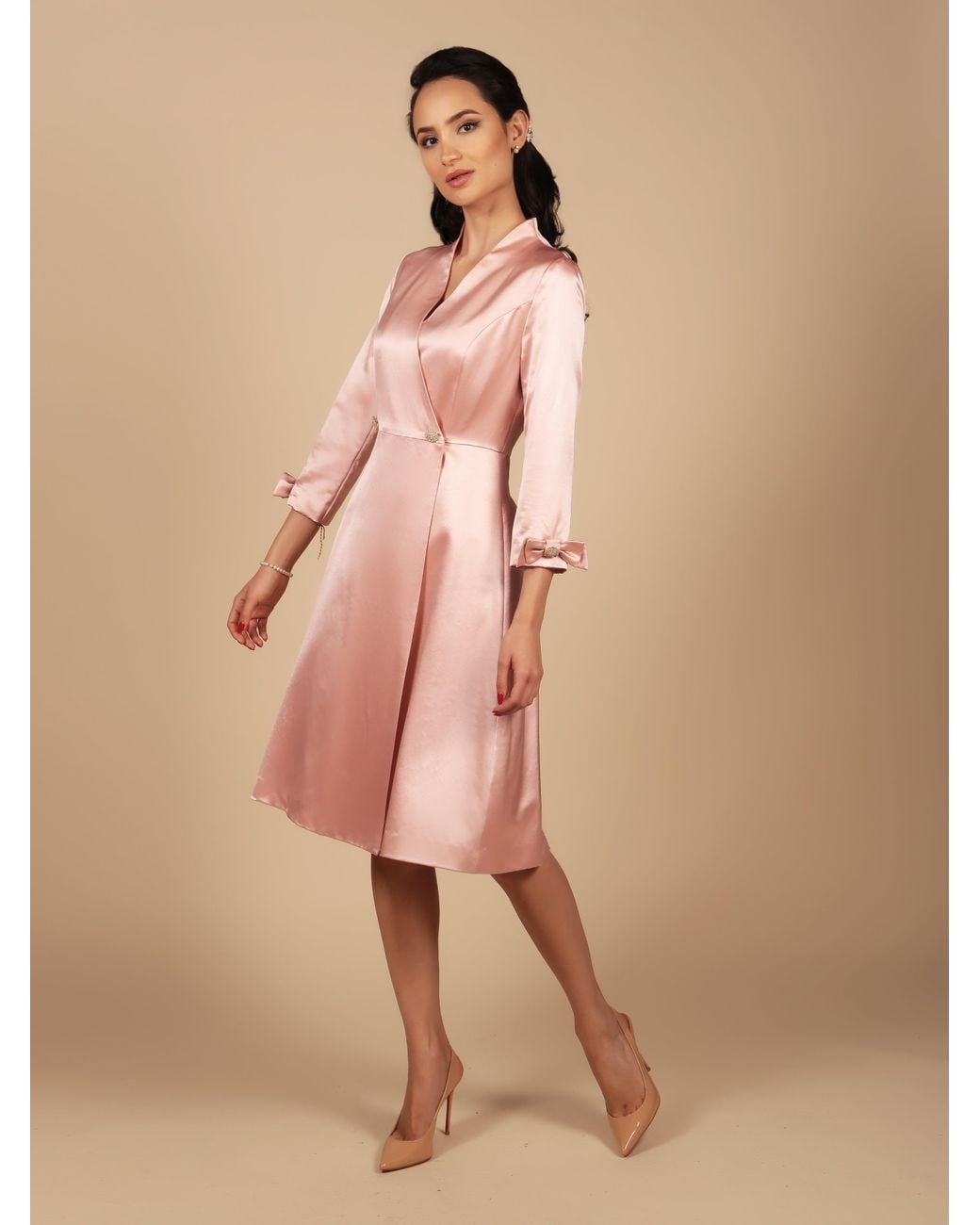 Santinni Pink Astor Silk Taffeta Dress Coat