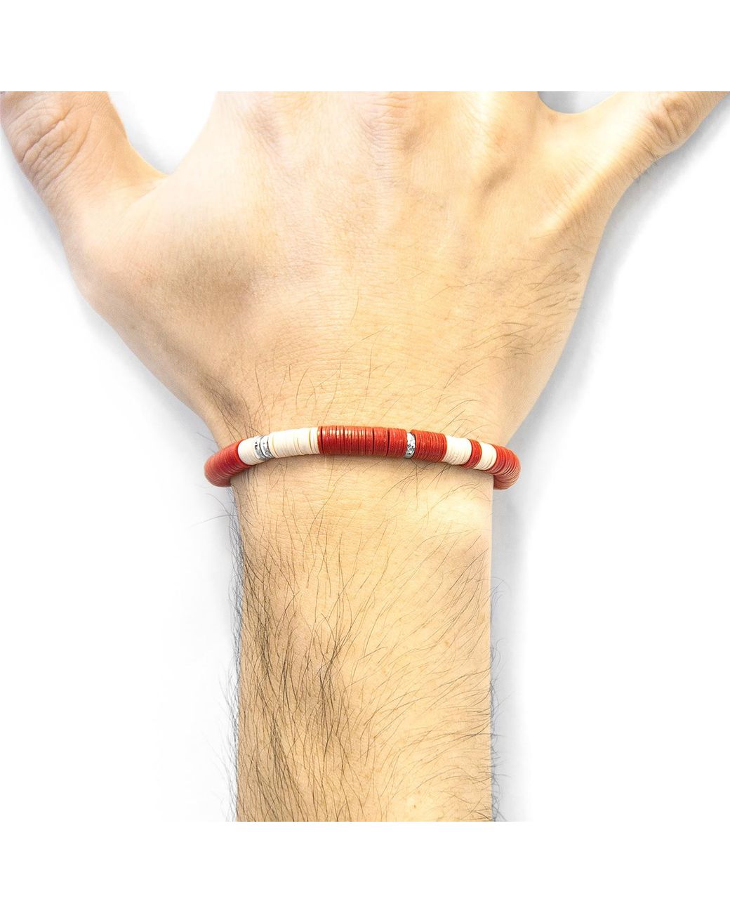 Anchor and Crew Multicolor Red Malawi Silver & Vinyl Disc Bracelet for men