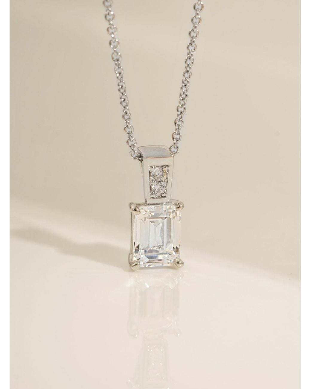 Diamonbliss Metallic Embellished With Swarovski Plated Emerald Cut Solitaire Drop Pendant Necklace, One And Half Carats