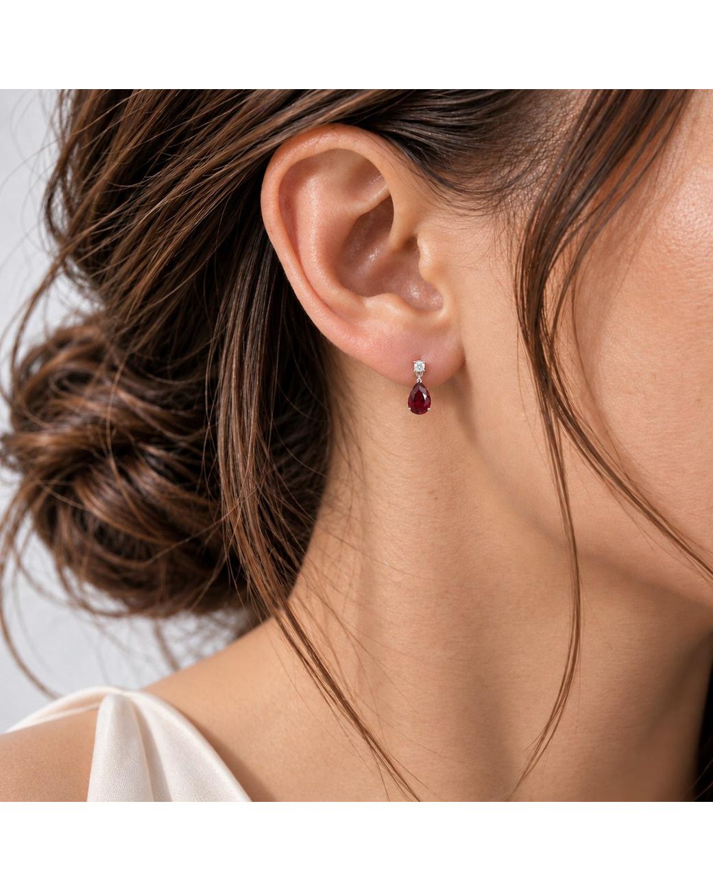 Juvetti Red Pisa Ruby & Diamond Pear Drop Earrings