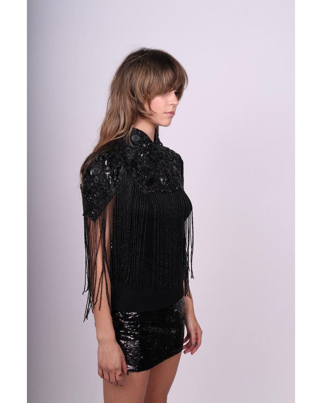 Any Old Iron Black Beaded Button Shrug