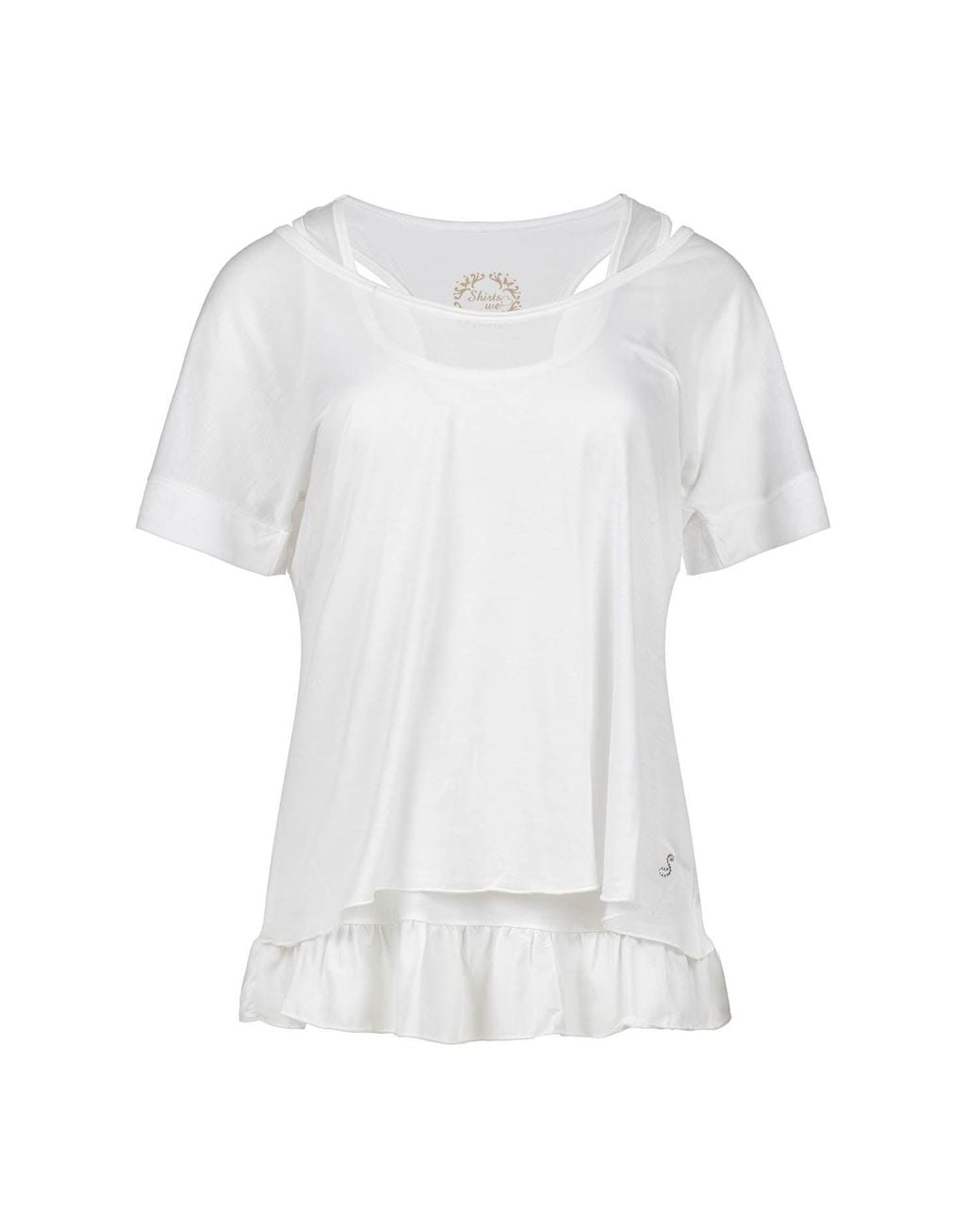 Conquista White Layered Tencel Jersey Duo Top With Elegant Ruffle Detail