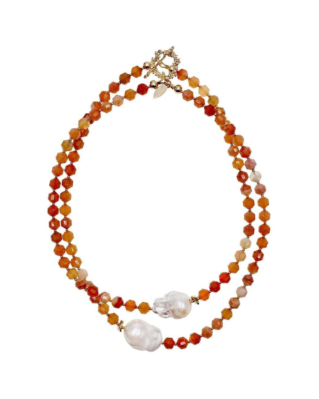 Farra Red Agate With Baroque Pearls Double Strands Necklace