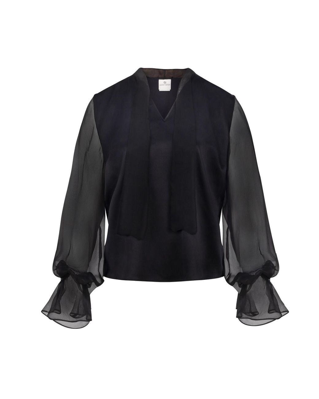 Gunda Hafner Ltd Black Silk Blouse With Sheer Sleeves
