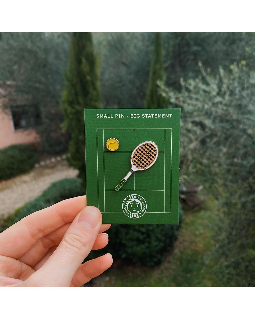 Make Heads Turn White Enamel Pin Tennis Racket