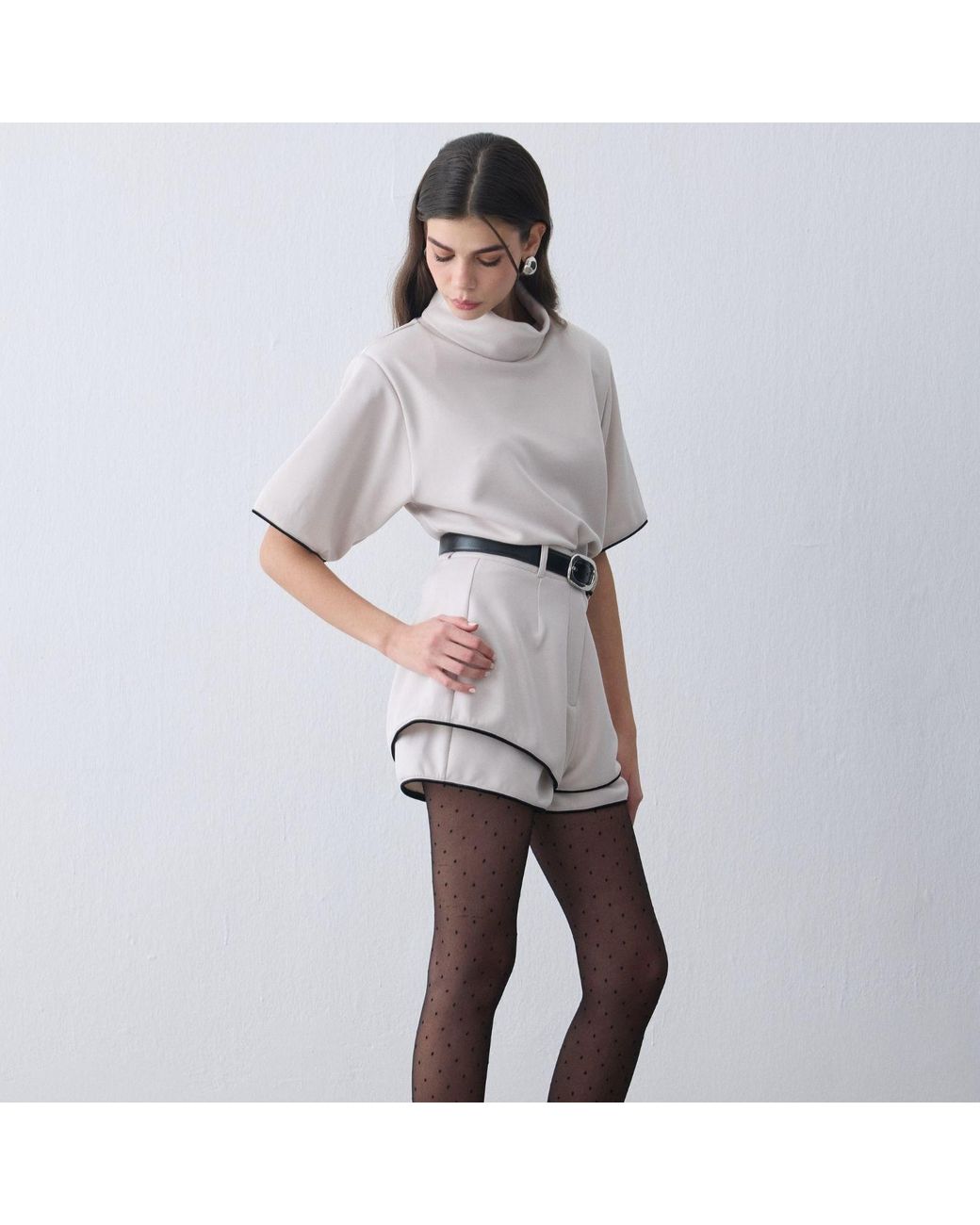 Thisisu Collection White Neutrals Mira Padded-Shoulder High-Neck Top