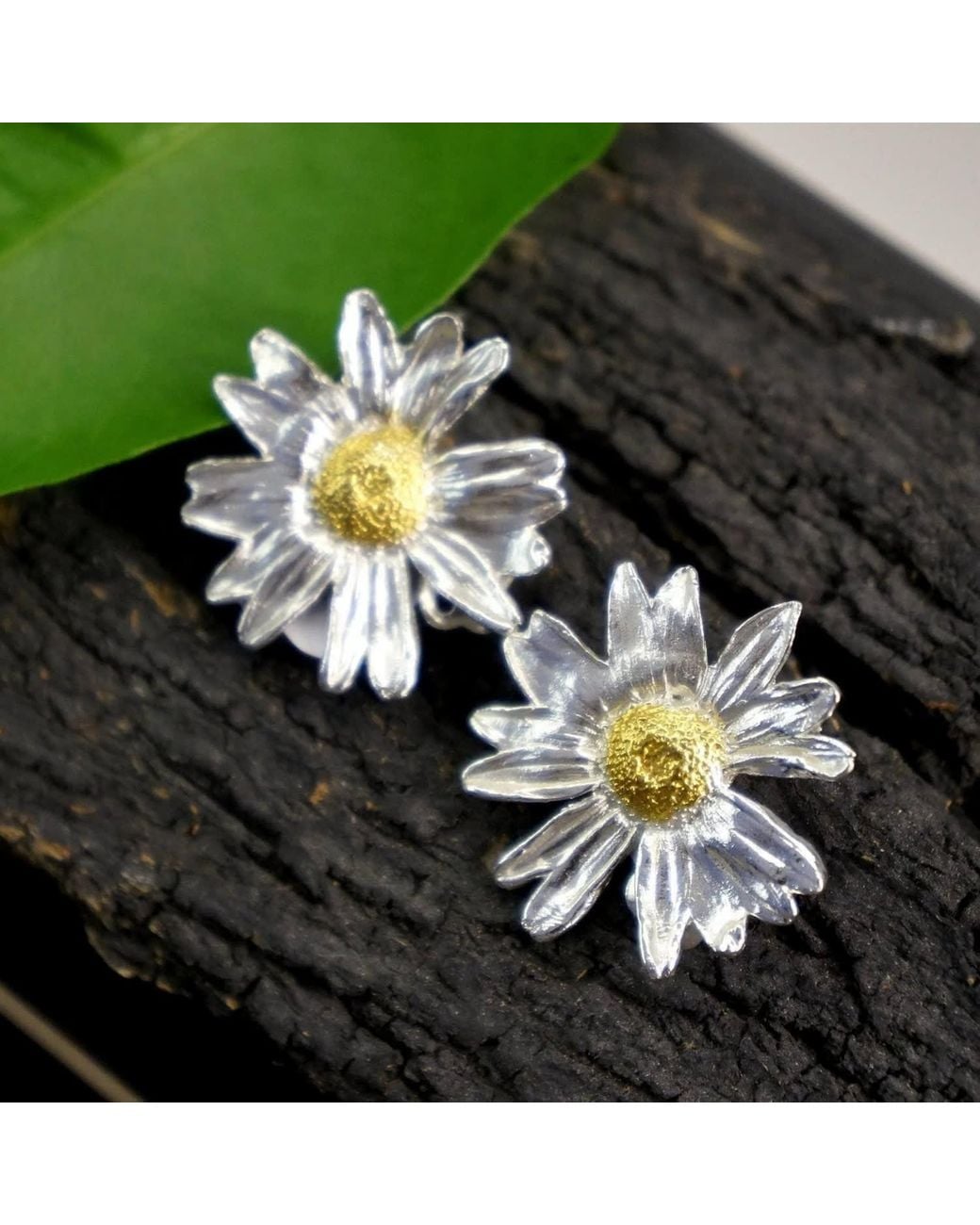 Mother Nature Jewelry White Daisy Flower Earrings, & Sterling Handmade Studs
