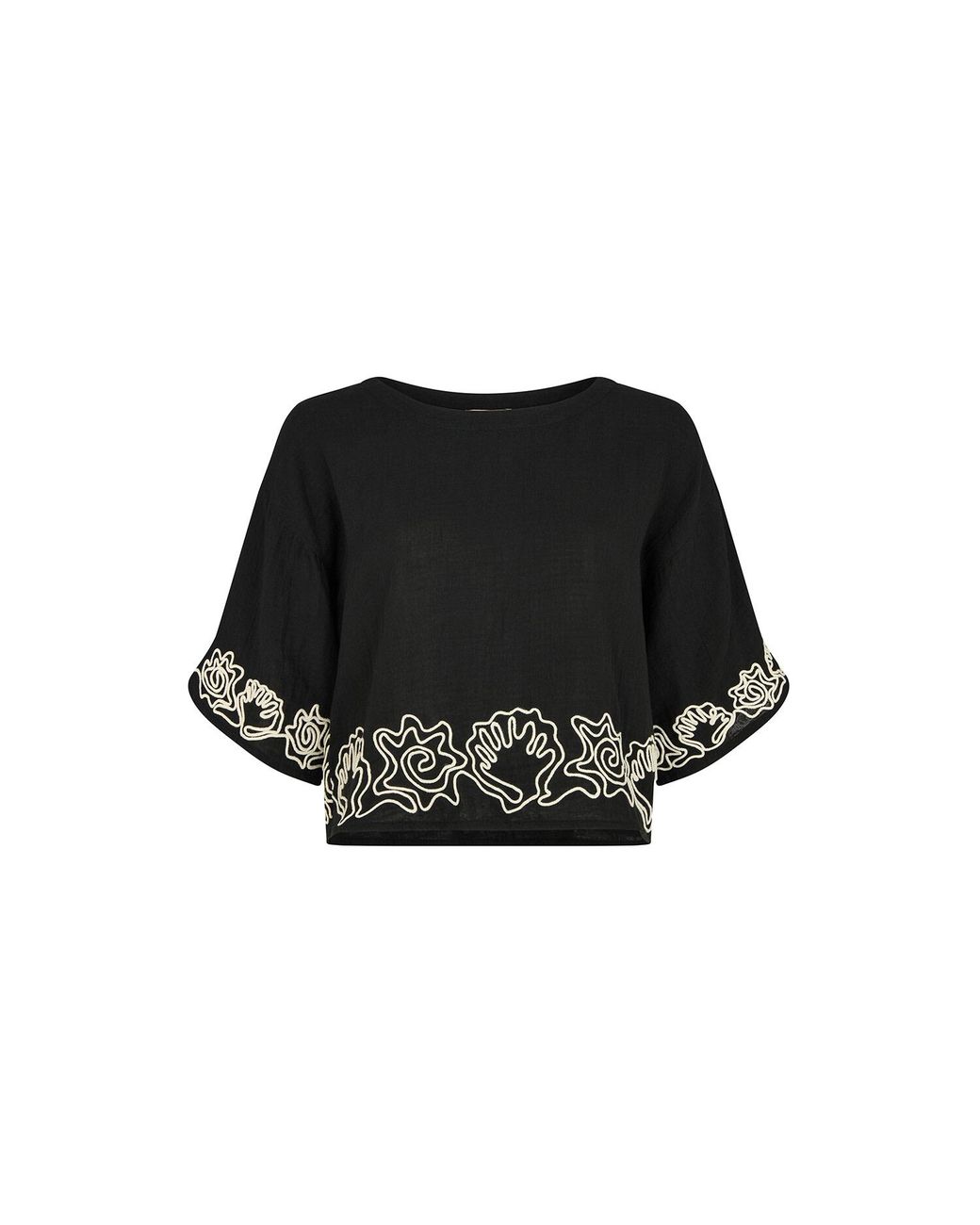 Raffya Black Milly Embroidered Split Open Back Blouse