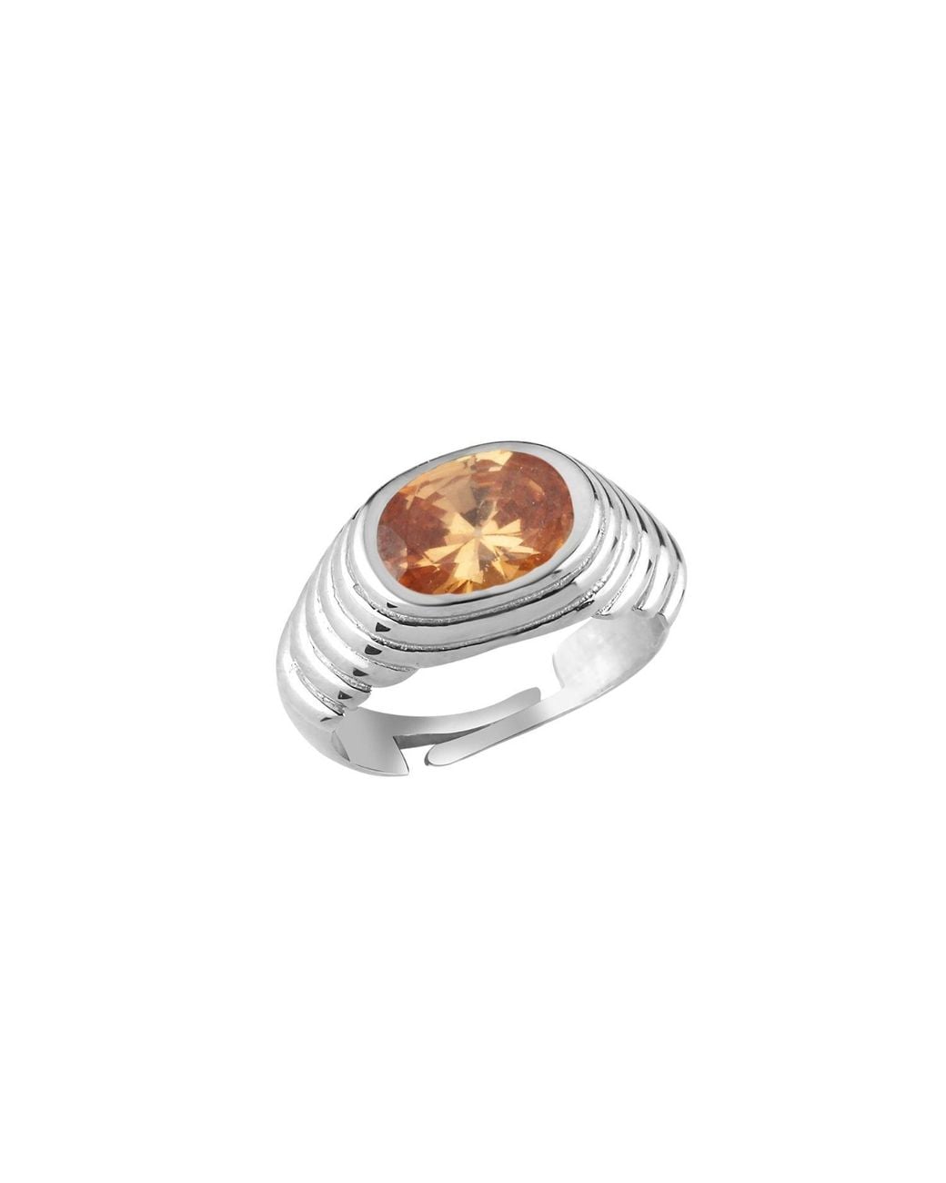 LINYA JEWELLERY White Lyra Oval Champagne Crystal Stone Little Finger Knight Ring