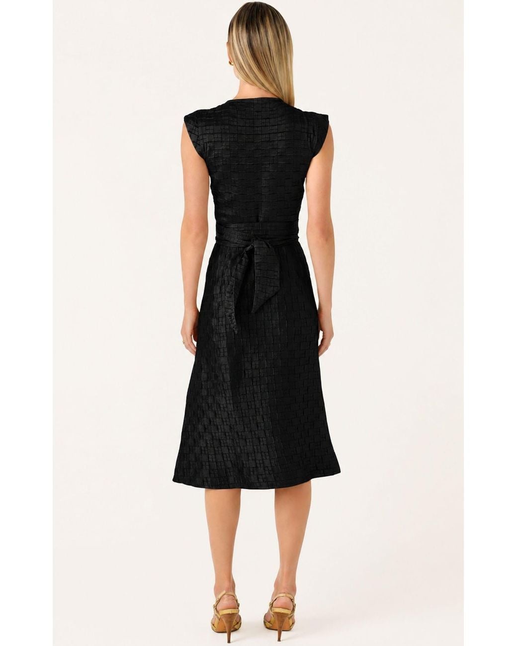 SACHA DRAKE Black Crown Textured Satin Midi Wrap Dress