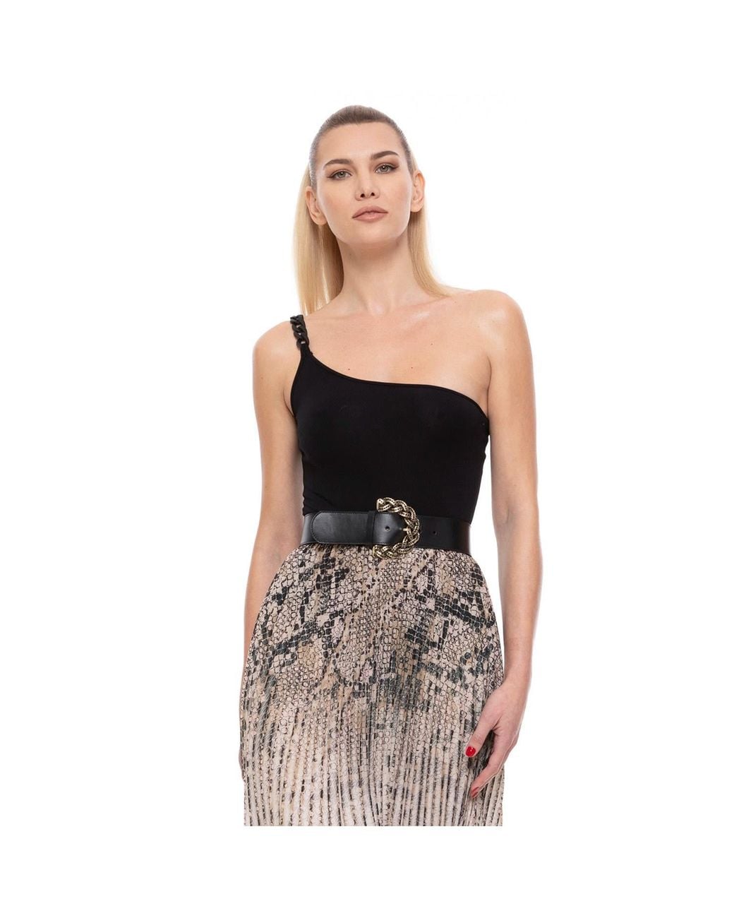 Nissa Black One-Shoulder Bodysuit