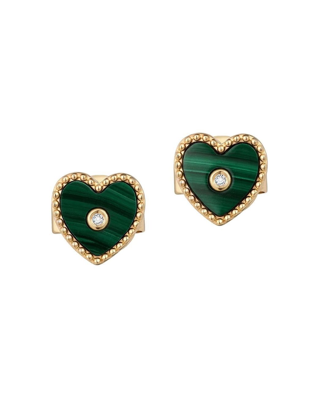 Larisa Beaumont Metallic Mini Malachite Heart Stud Earrings