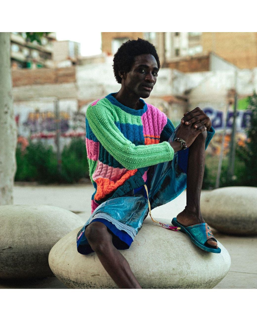 Miro Misljen Green Chromatic Patchwork Jumper – for men