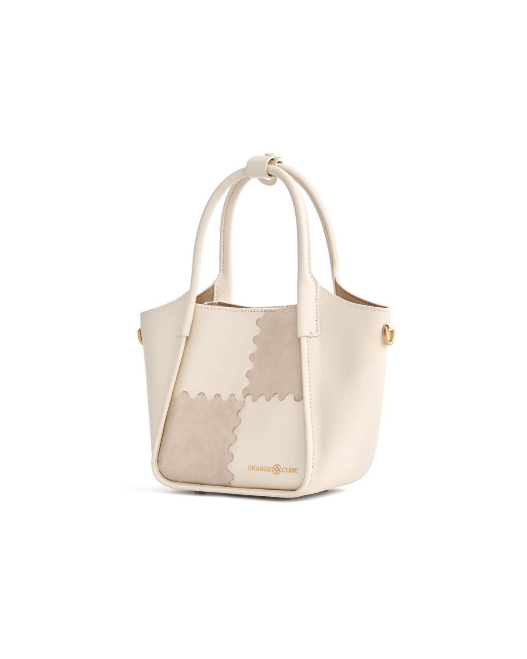 Orange Cube White Square Stitch Basket Bag
