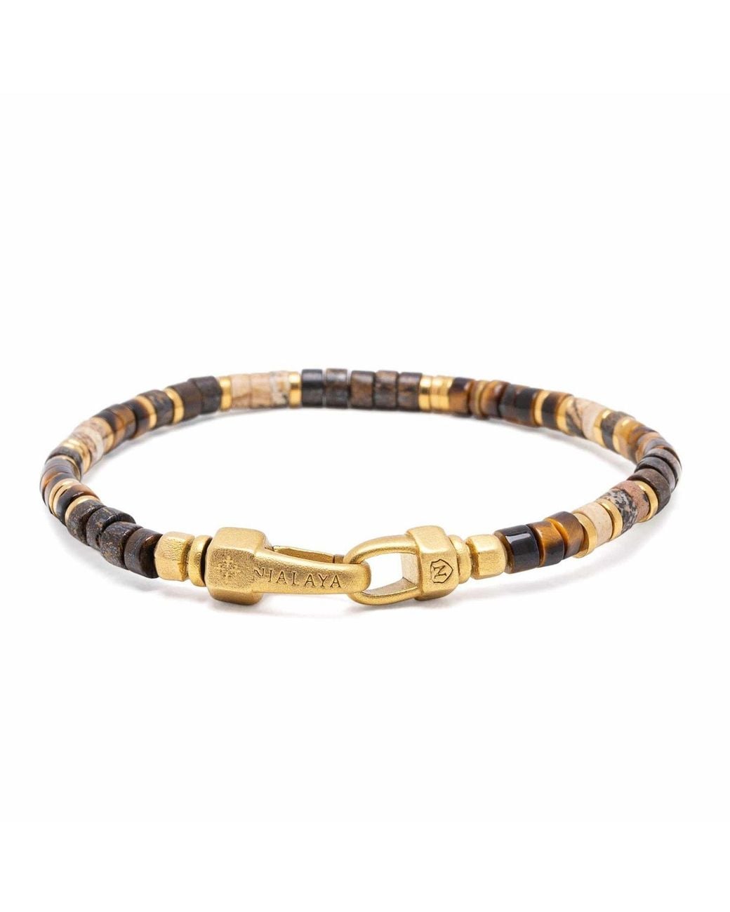 Nialaya Metallic Tiger Eye Heishi Bracelet for men