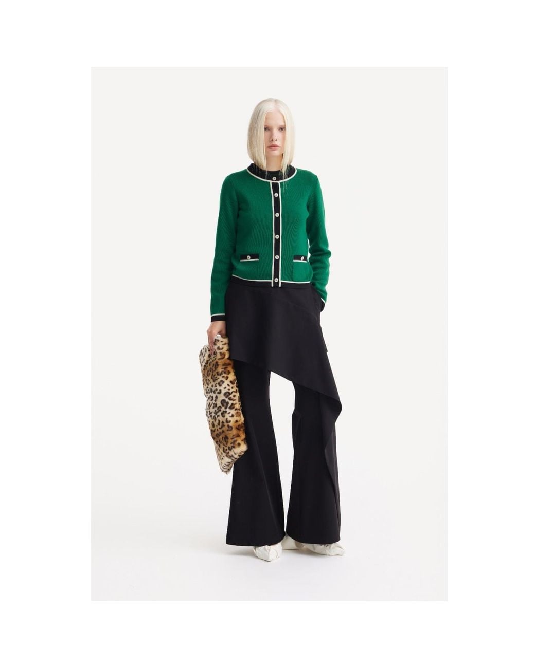 Julia Allert Black Asymmetric Overlay Flared Trousers