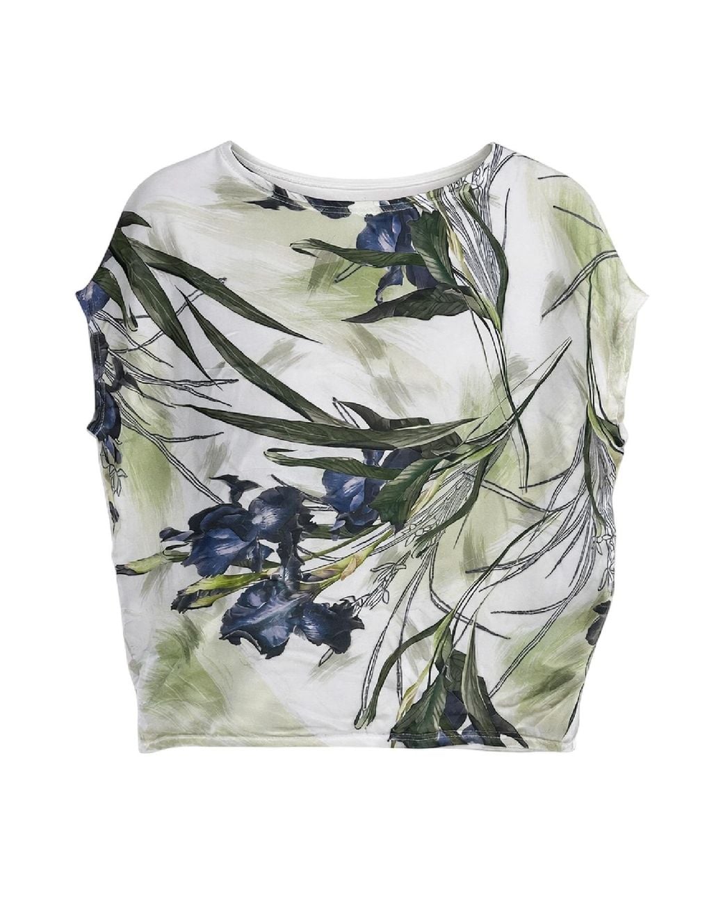 Conquista Gray Floral Print Short-Sleeve Top With Soft Draped Fit