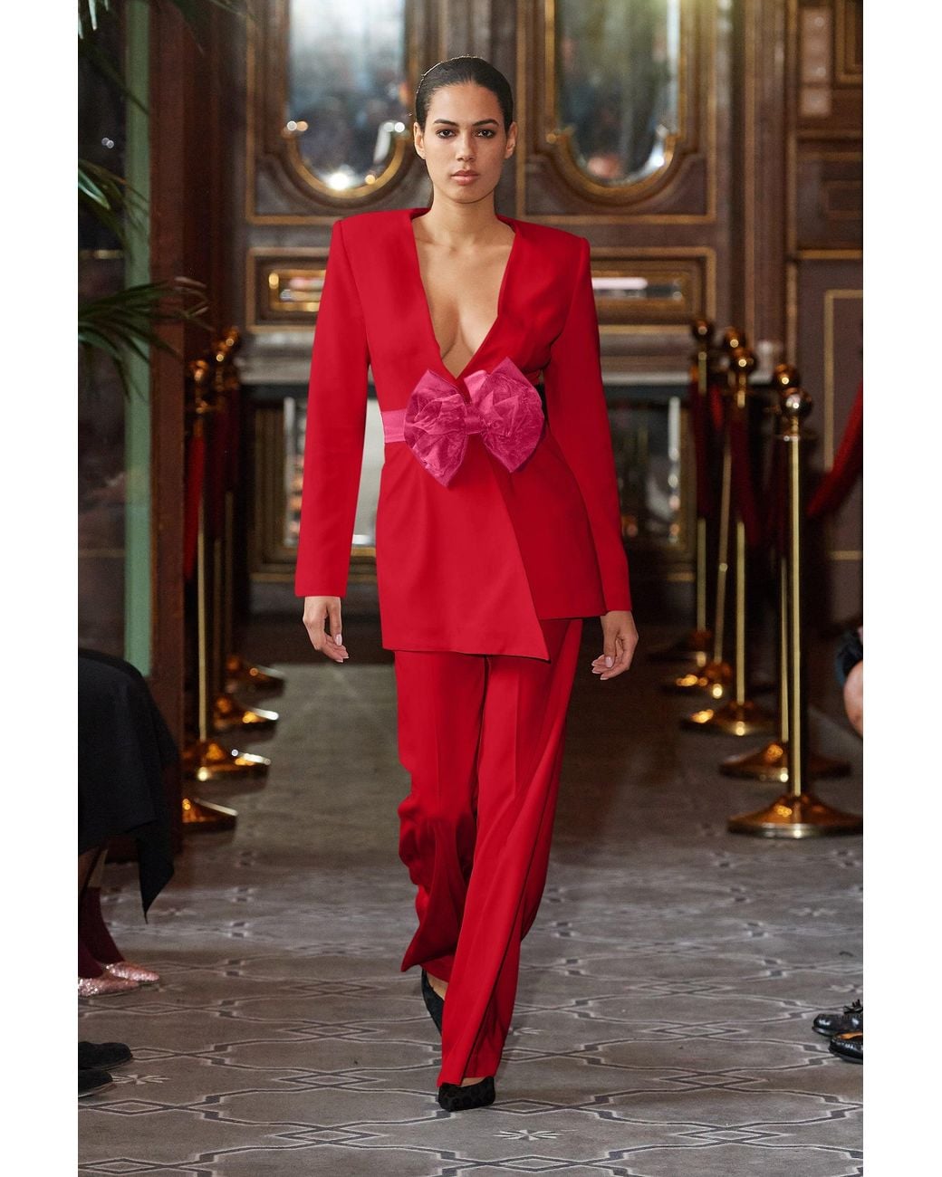 Tia Dorraine Red Pearl Power Suit With Bow Belt