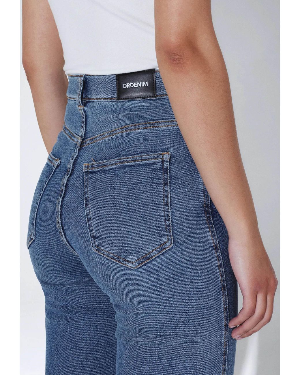 Dr. Denim Blue Moxy High Straight- Cape Sky Worn Hem