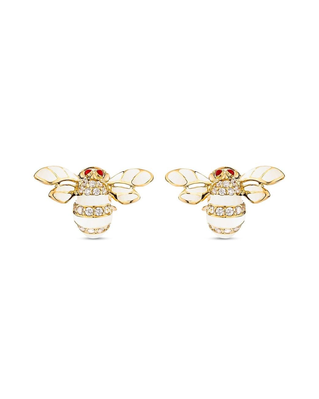 SALLY SKOUFIS Metallic Queen Bee Earrings With Made Cz Diamond Stimulant & Ivory Enamel
