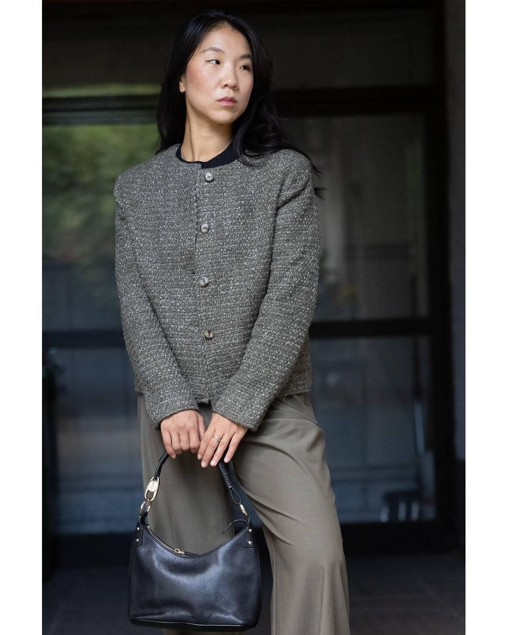 Stovaria Gray Handwoven Textured Wool Winter Jacket