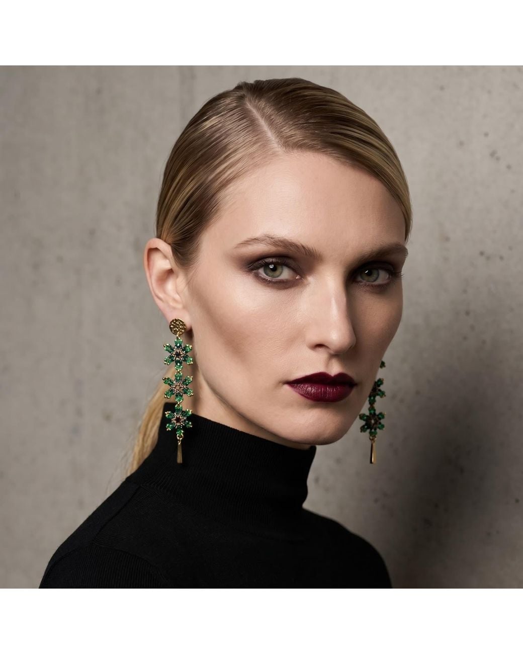 Iliana Arrazola Green Waterfall Blossom Three Flowers Dangle Earrings, Glass Beads, Beaded Jewelry