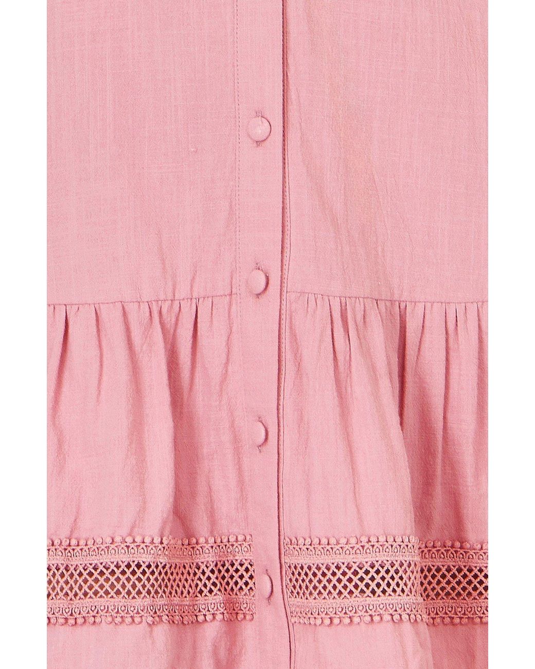 Yumi' Pink Cotton Lace Trim Skater Shirt Dress