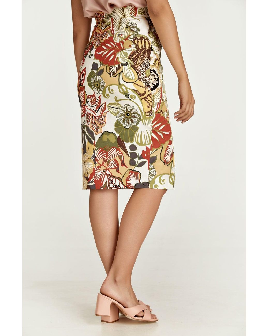 Conquista Metallic Floral Cotton Pencil Skirt