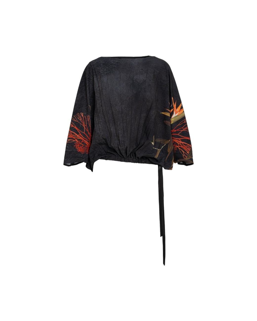 ARTISTA Black Pleated Tie-Belt Blouse