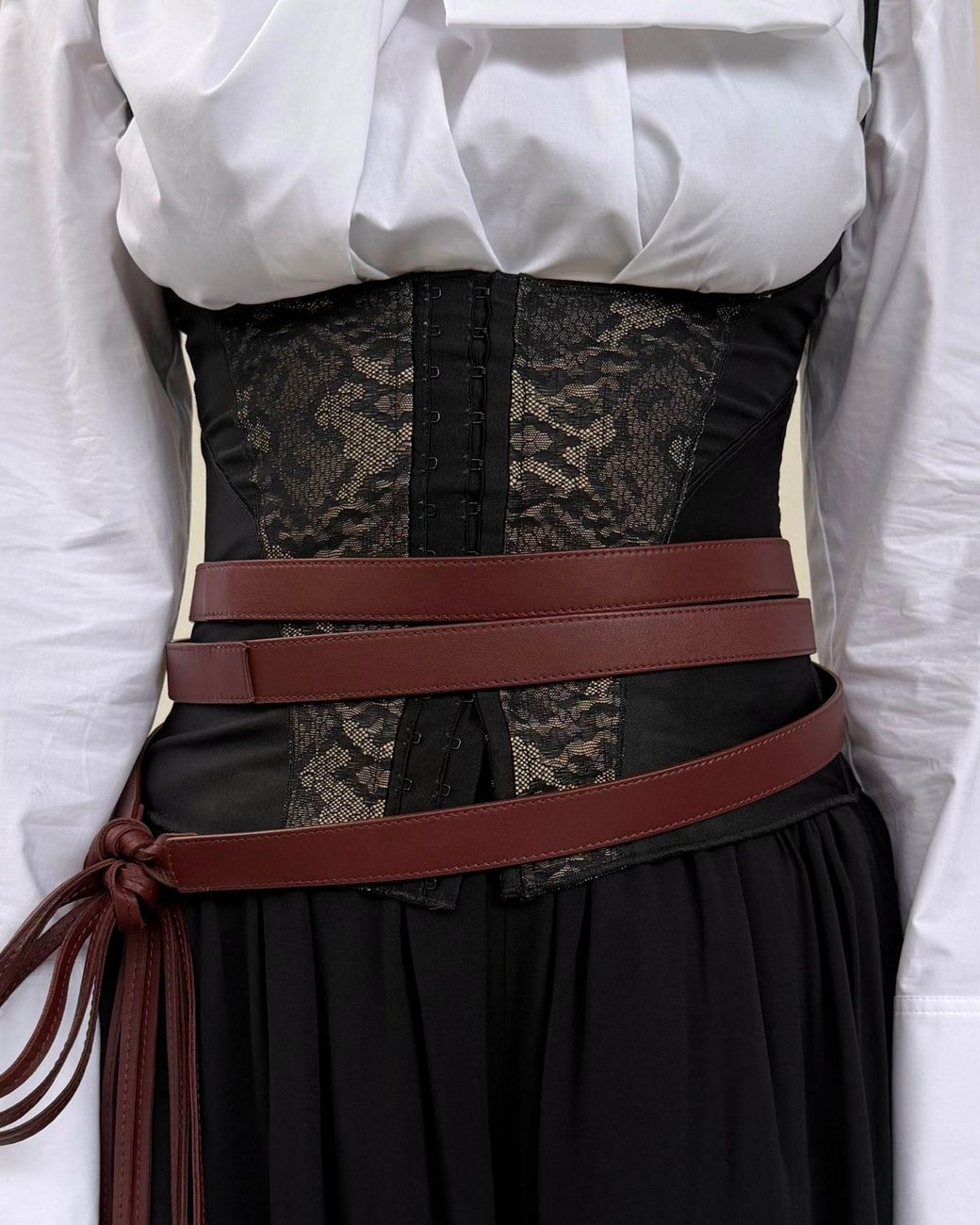 GYUNIA Black Eva Harness Belt Burgundy Leather