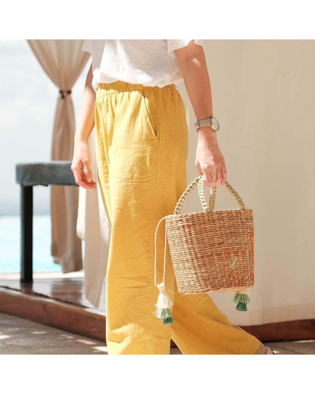 LIKHÂ Metallic Mini Tote Bag With Embroidered Cat