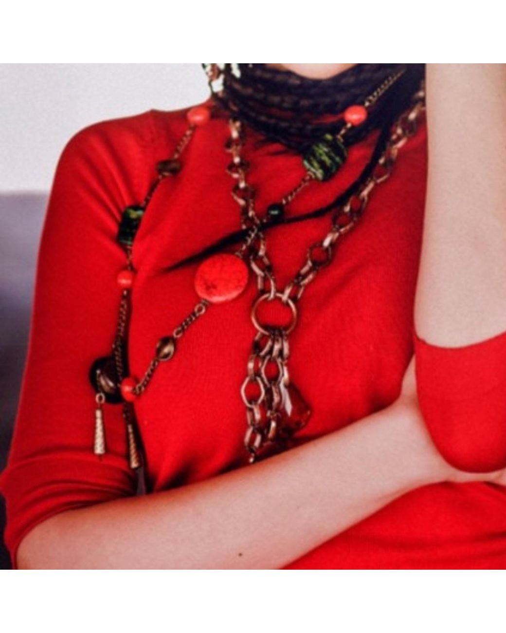 Bellus Domina Brown Bold Chain & Three Crystal Pendants Necklace
