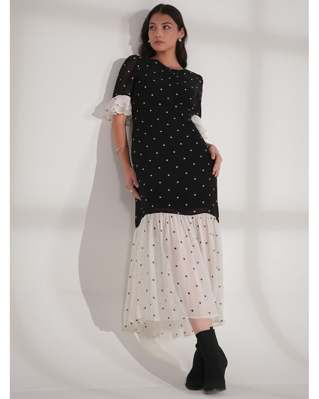 Rose & Nancy Black Saphi & Pindot Spot Maxi Dress