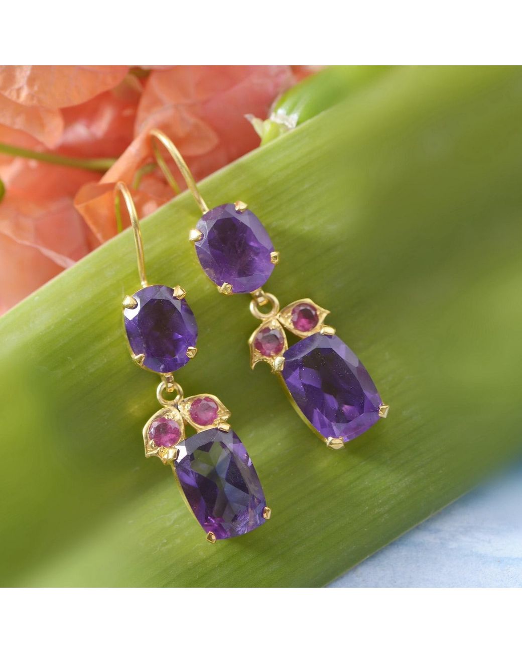 Emma Chapman Jewels Purple Bathsheba Amethyst Ruby Drop Earrings