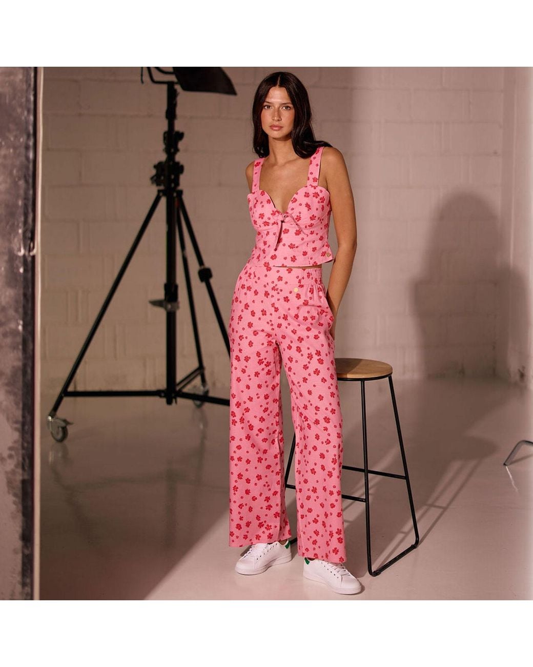 Marianne by Marie Jordane Pink Reese Print Fluid Pants